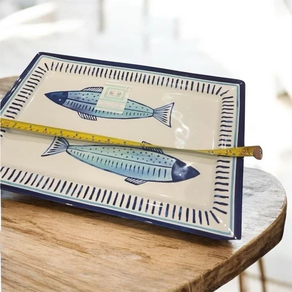 Blue Fish Pattern Rectangular Platter - Picture 3 of 4